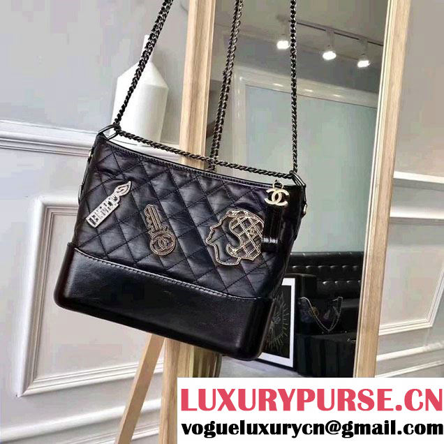 Chanel Gabrielle Metal Stud Embellished Medium Hobo Bag A93824 Black 2017
