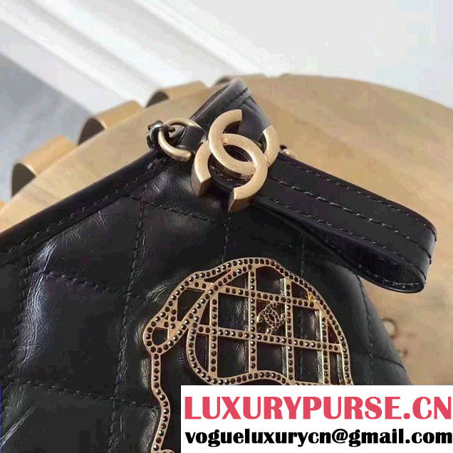 Chanel Gabrielle Metal Stud Embellished Medium Hobo Bag A93824 Black 2017