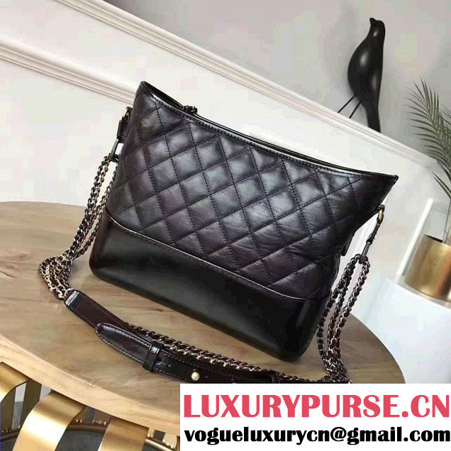 Chanel Gabrielle Metal Stud Embellished Medium Hobo Bag A93824 Black 2017