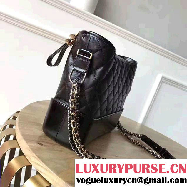 Chanel Gabrielle Metal Stud Embellished Medium Hobo Bag A93824 Black 2017
