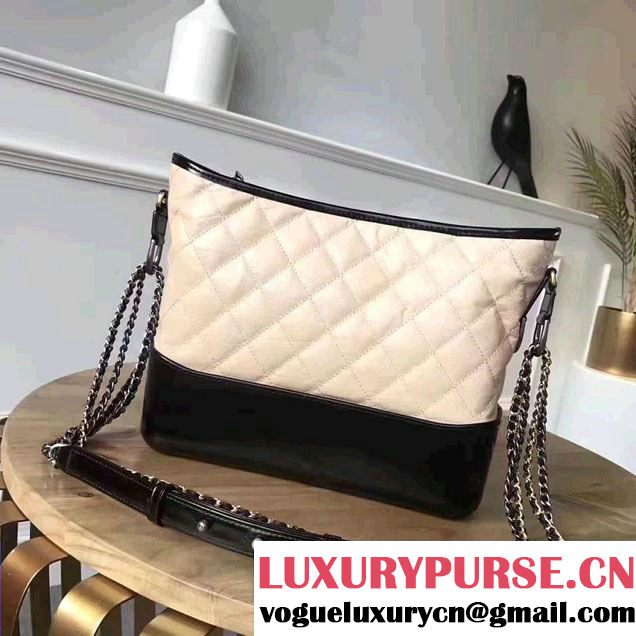 Chanel Gabrielle Metal Stud Embellished Medium Hobo Bag A93824 Nude/Black 2017