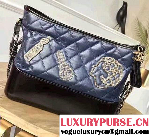 Chanel Gabrielle Metal Stud Embellished Medium Hobo Bag A93824 Dark Blue/Black 2017