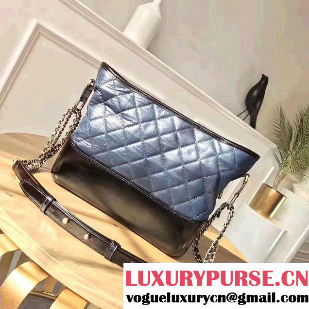 Chanel Gabrielle Metal Stud Embellished Medium Hobo Bag A93824 Dark Blue/Black 2017