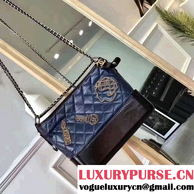 Chanel Gabrielle Metal Stud Embellished Medium Hobo Bag A93824 Dark Blue/Black 2017
