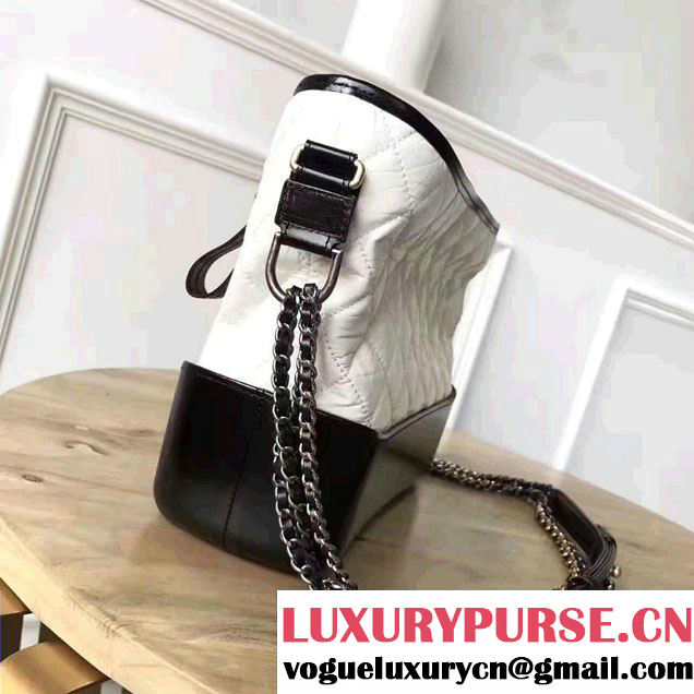 Chanel Gabrielle Metal Stud Embellished Medium Hobo Bag A93824 White/Black 2017