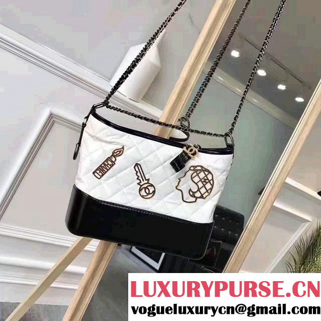 Chanel Gabrielle Metal Stud Embellished Medium Hobo Bag A93824 White/Black 2017