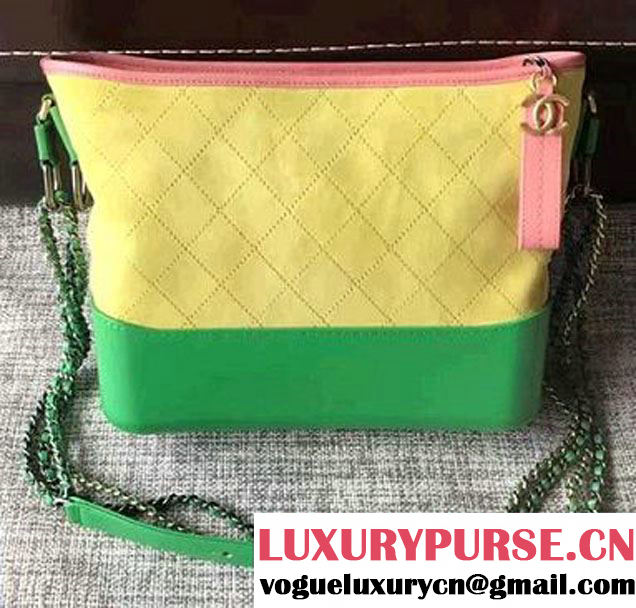 Chanel Gabrielle Medium Hobo Bag A91810 Pink/Yellow/Green 2017