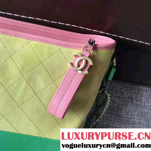 Chanel Gabrielle Medium Hobo Bag A91810 Pink/Yellow/Green 2017