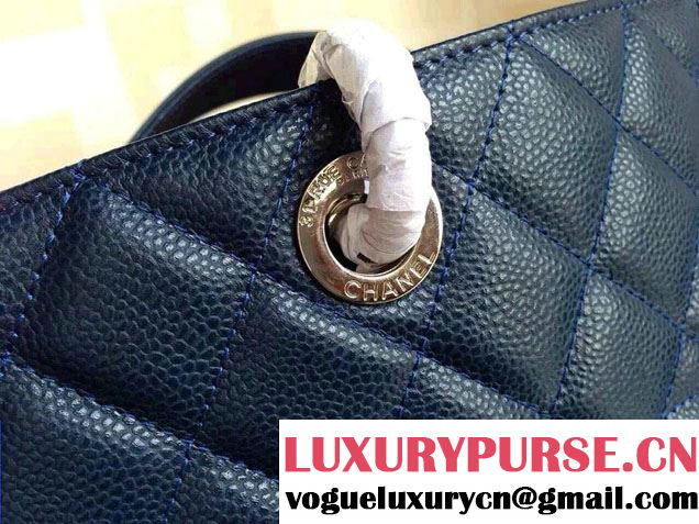 Chanel Caviar Leather GST Shopping Tote Bag Navy Blue