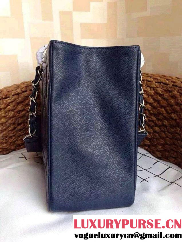 Chanel Caviar Leather GST Shopping Tote Bag Navy Blue