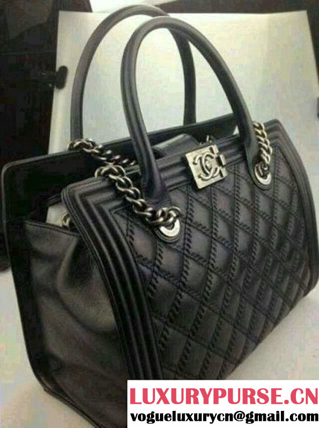 Chanel Black Boy shopping tote large bag