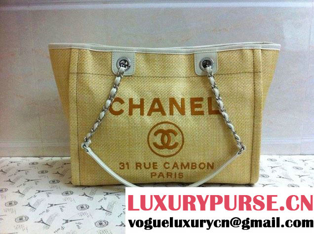 Chanel Yellow Deauville Canvas Tote Medium Bag 2014