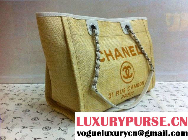 Chanel Yellow Deauville Canvas Tote Medium Bag 2014