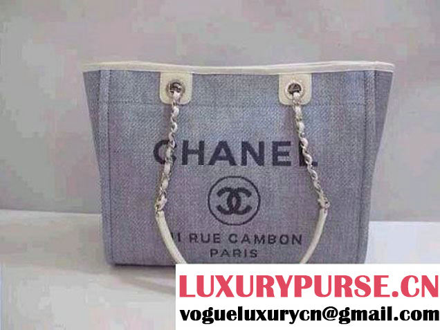 Chanel Light Blue Deauville Canvas Tote Medium Bag 2014