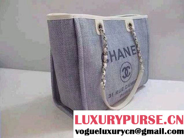 Chanel Light Blue Deauville Canvas Tote Medium Bag 2014