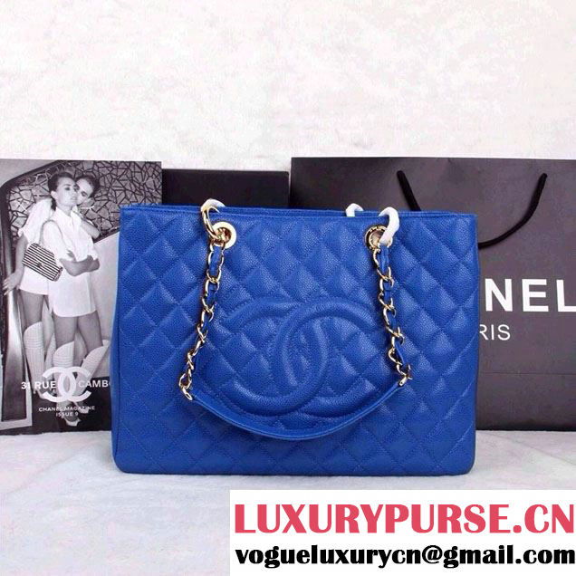 Chanel Blue Caviar Leather GST Shopping Tote Bag With GHW