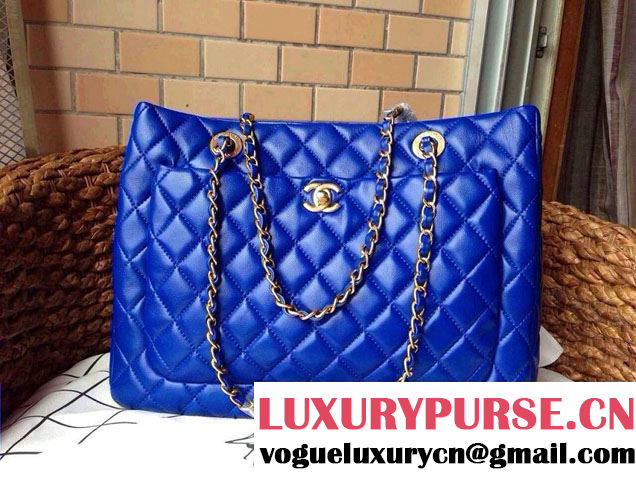 Chanel New Lambskin Leather Shopping Tote Bag in Cobalt Blue 2014