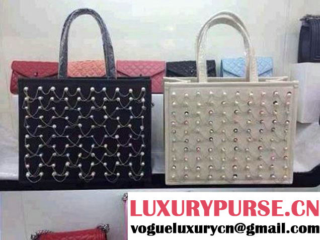 Chanel Beaded Pearl Large Shopping Tote in Black - Spring Summer 2014