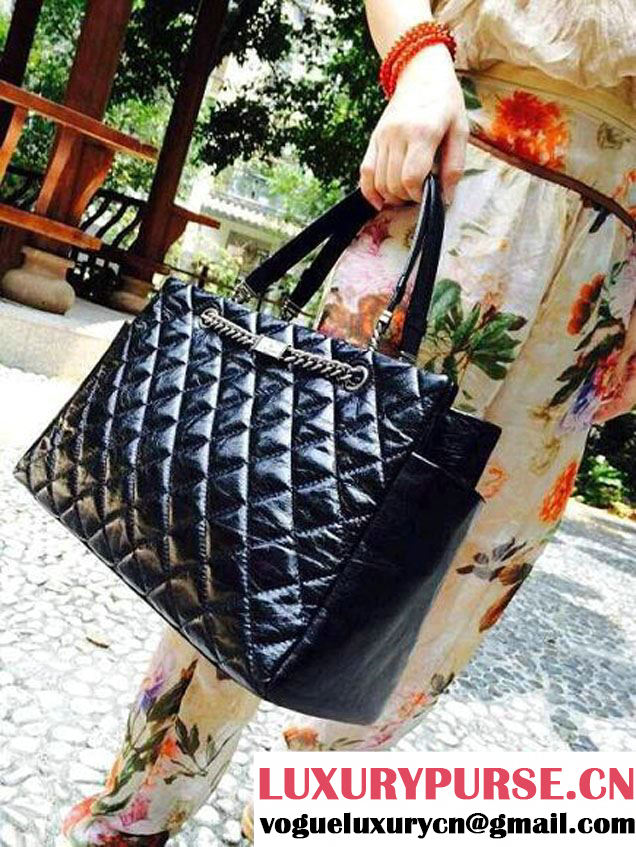 Chanel Calfskin Shopping Tote Bag with Chanel Nameplate in Black - Fall 2014