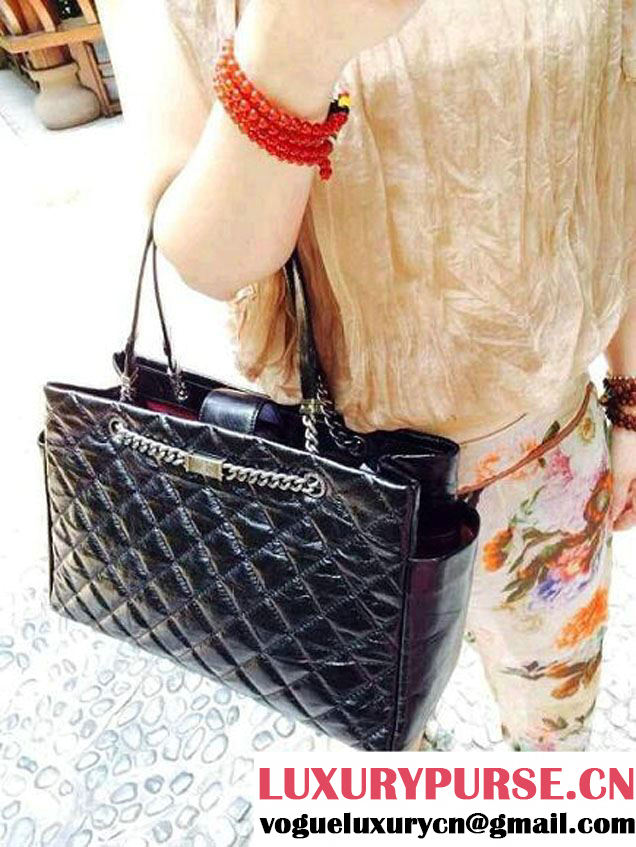 Chanel Calfskin Shopping Tote Bag with Chanel Nameplate in Black - Fall 2014