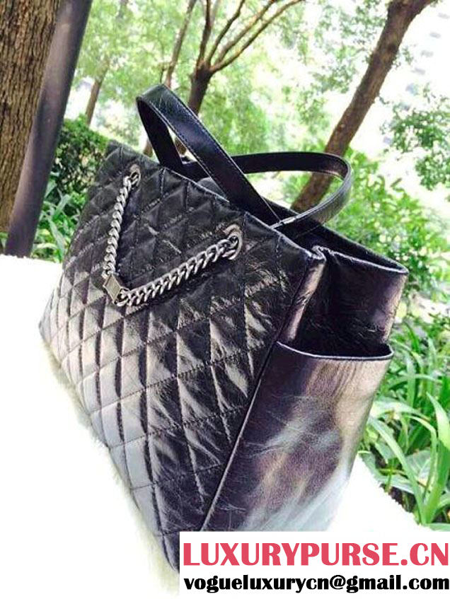 Chanel Calfskin Shopping Tote Bag with Chanel Nameplate in Black - Fall 2014