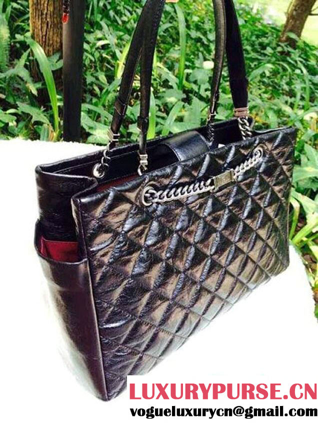 Chanel Calfskin Shopping Tote Bag with Chanel Nameplate in Black - Fall 2014