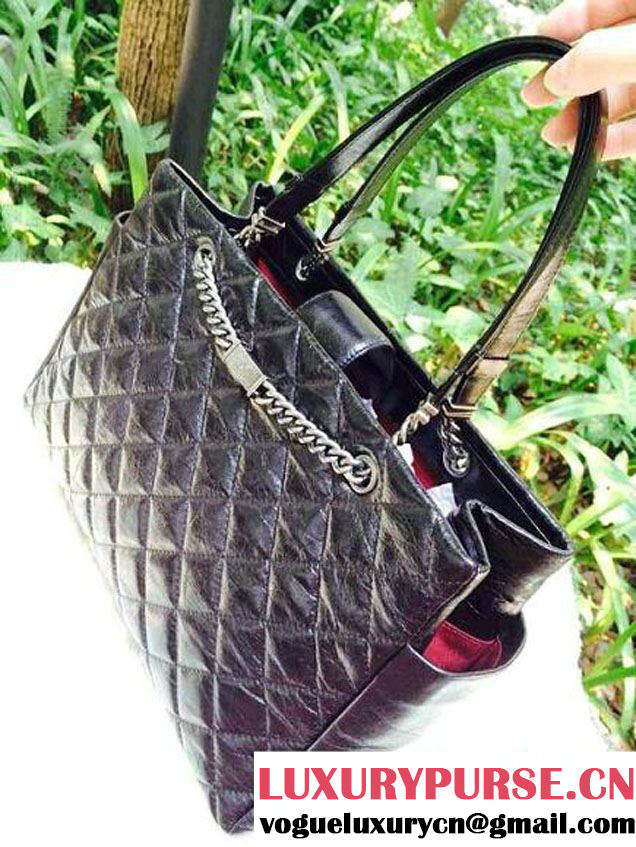Chanel Calfskin Shopping Tote Bag with Chanel Nameplate in Black - Fall 2014