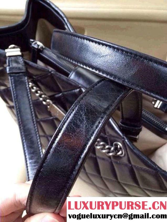 Chanel Calfskin Shopping Tote Bag with Chanel Nameplate in Black - Fall 2014