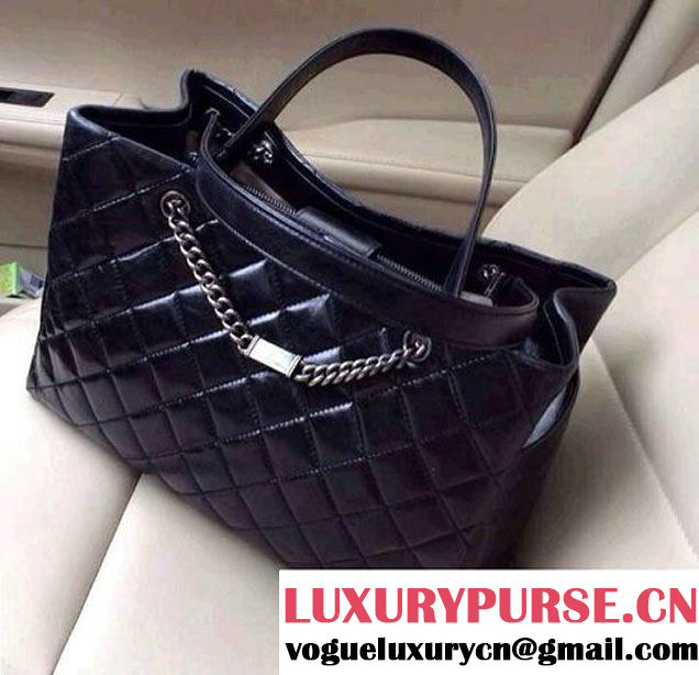 Chanel Calfskin Shopping Tote Bag with Chanel Nameplate in Black - Fall 2014