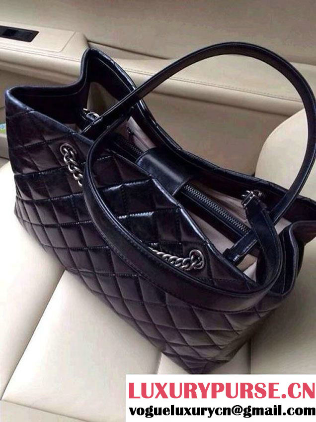 Chanel Calfskin Shopping Tote Bag with Chanel Nameplate in Black - Fall 2014