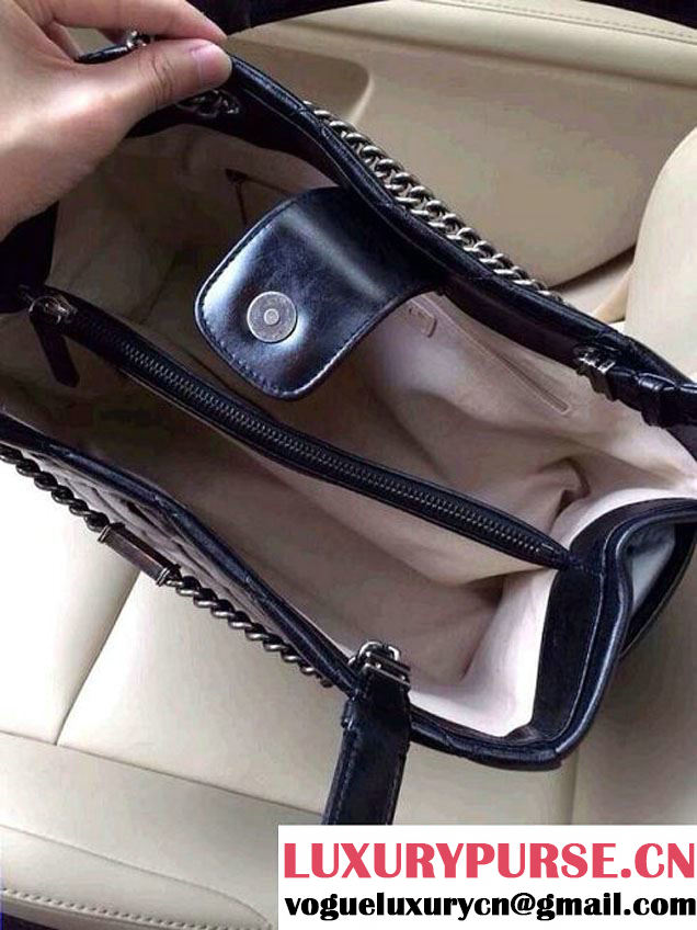 Chanel Calfskin Shopping Tote Bag with Chanel Nameplate in Black - Fall 2014
