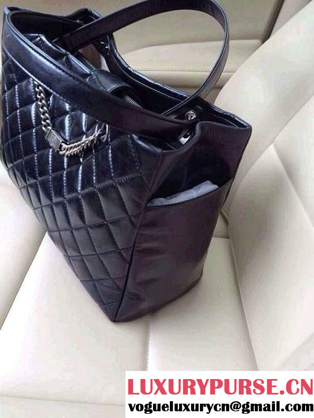Chanel Calfskin Shopping Tote Bag with Chanel Nameplate in Black - Fall 2014