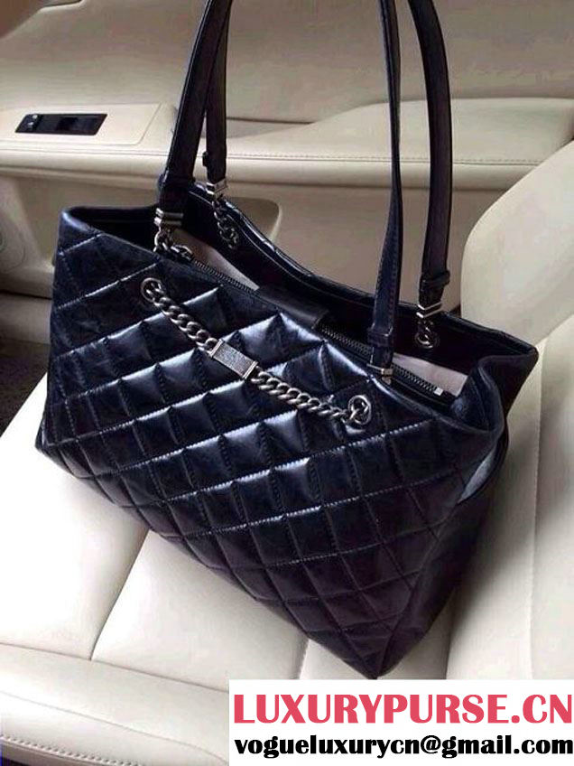 Chanel Calfskin Shopping Tote Bag with Chanel Nameplate in Black - Fall 2014