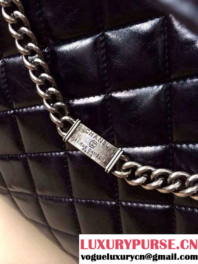 Chanel Calfskin Shopping Tote Bag with Chanel Nameplate in Black - Fall 2014