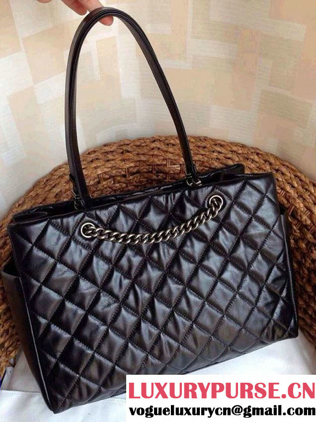 Chanel Calfskin Shopping Tote Bag with Chanel Nameplate in Black - Fall 2014