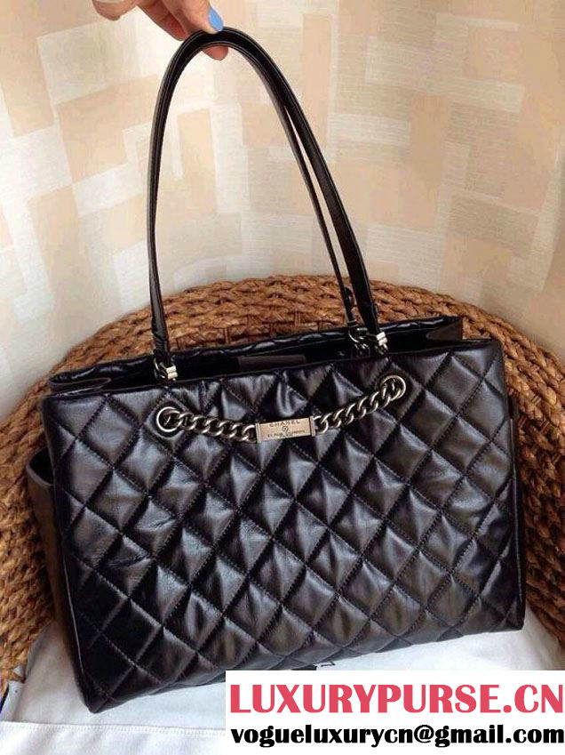 Chanel Calfskin Shopping Tote Bag with Chanel Nameplate in Black - Fall 2014