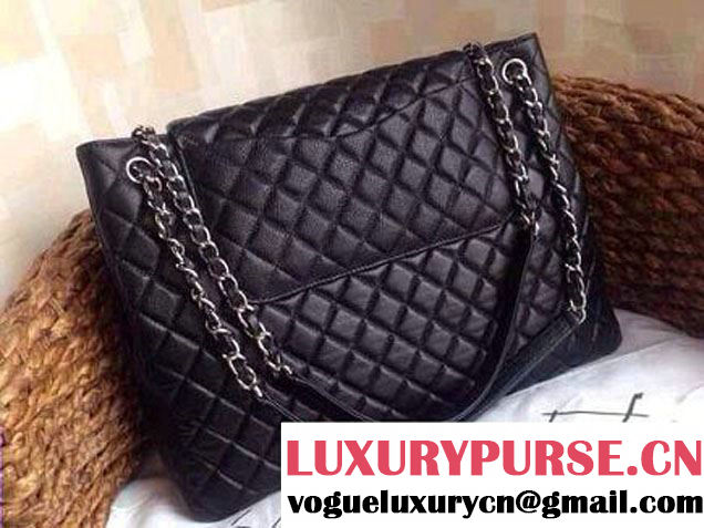 Chanel Caviar Leather Shopping Tote Bag in Black