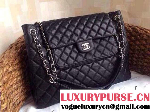 Chanel Caviar Leather Shopping Tote Bag in Black