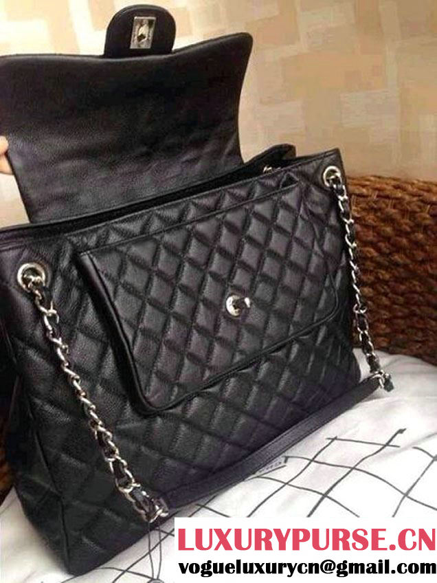 Chanel Caviar Leather Shopping Tote Bag in Black