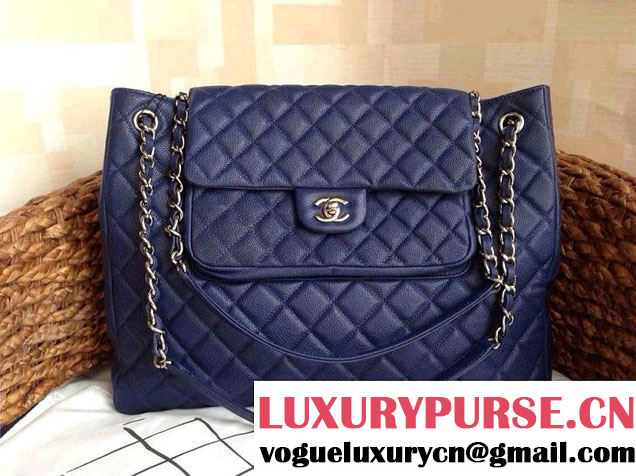 Chanel Caviar Leather Shopping Tote Bag in Royal Blue