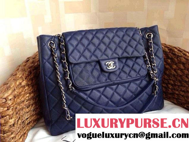 Chanel Caviar Leather Shopping Tote Bag in Royal Blue