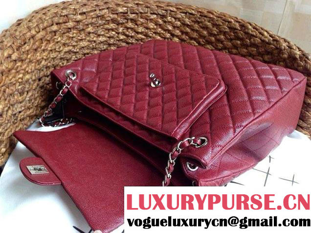 Chanel Caviar Leather Shopping Tote Bag in Date Red