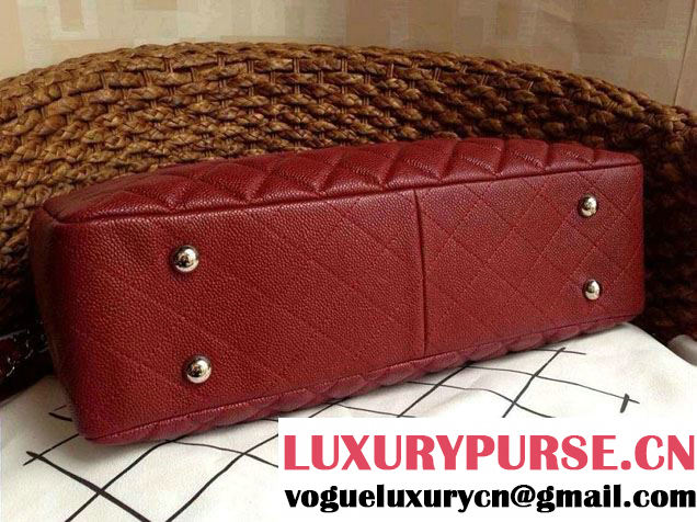 Chanel Caviar Leather Shopping Tote Bag in Date Red