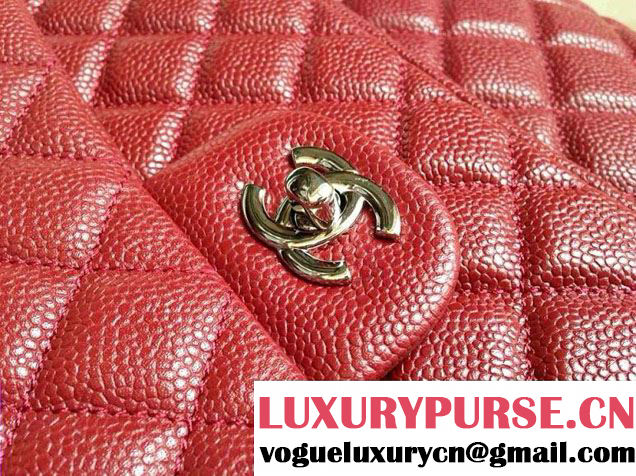 Chanel Caviar Leather Shopping Tote Bag in Date Red