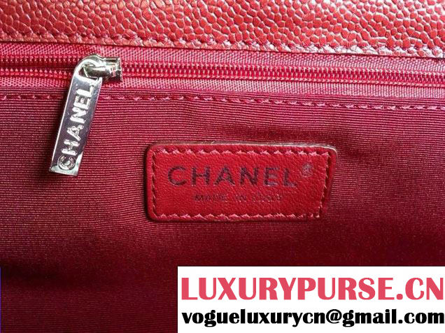 Chanel Caviar Leather Shopping Tote Bag in Date Red