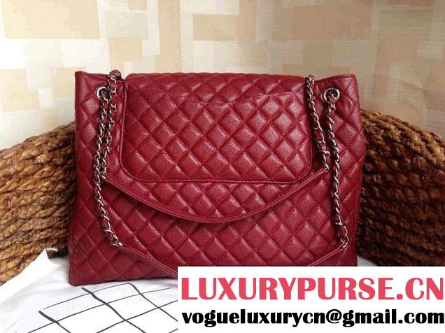 Chanel Caviar Leather Shopping Tote Bag in Date Red