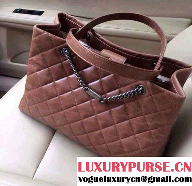 Chanel Calfskin Shopping Tote Bag with Chanel Nameplate in Brown - Fall 2014