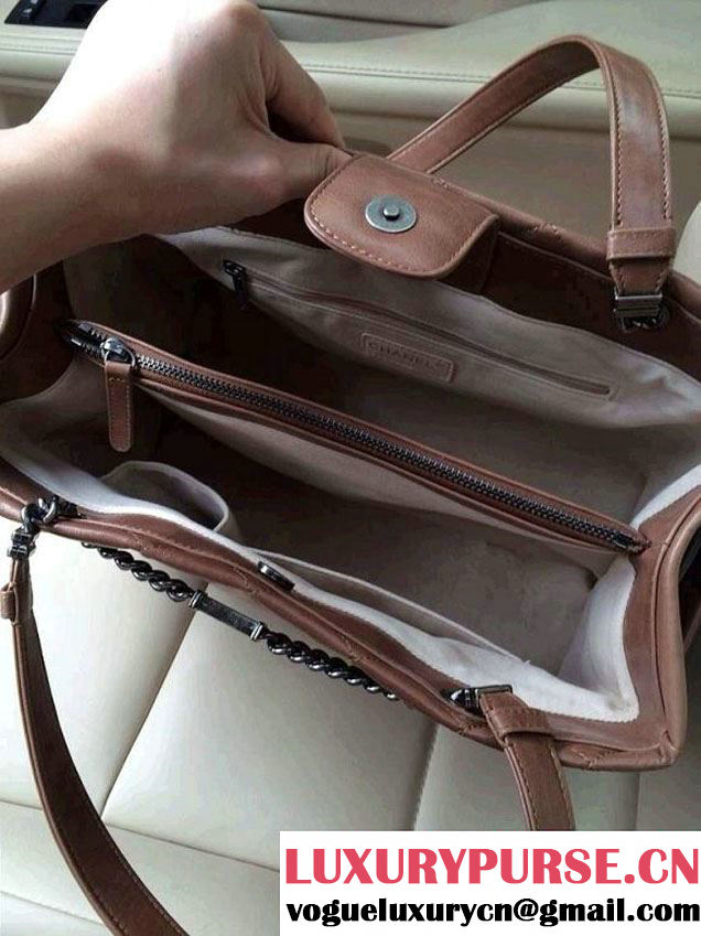 Chanel Calfskin Shopping Tote Bag with Chanel Nameplate in Brown - Fall 2014