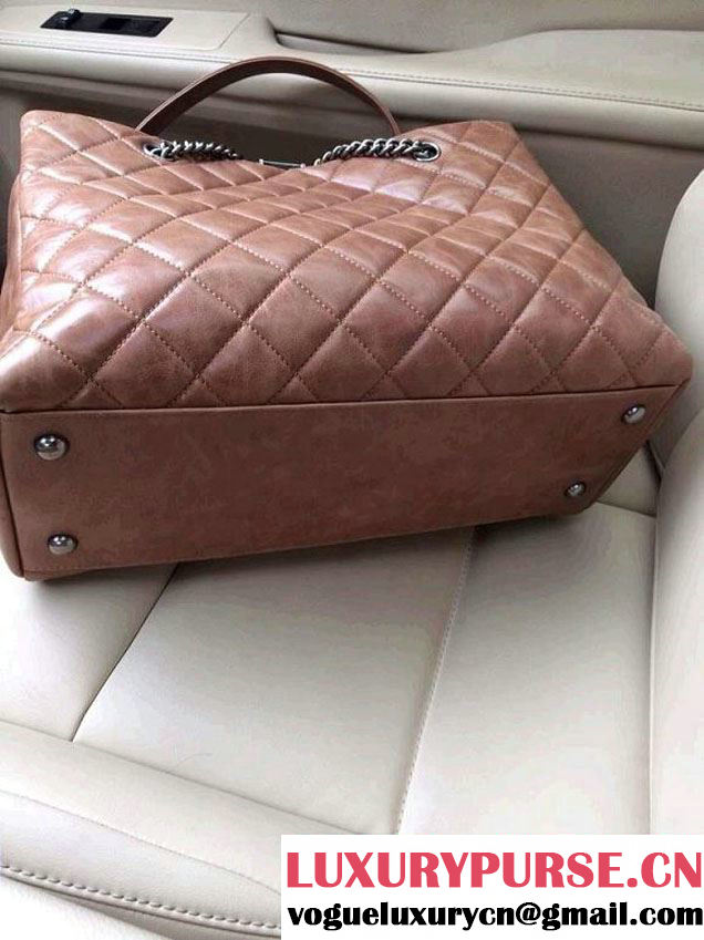 Chanel Calfskin Shopping Tote Bag with Chanel Nameplate in Brown - Fall 2014