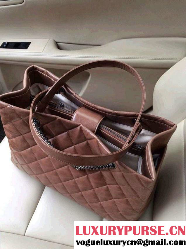 Chanel Calfskin Shopping Tote Bag with Chanel Nameplate in Brown - Fall 2014